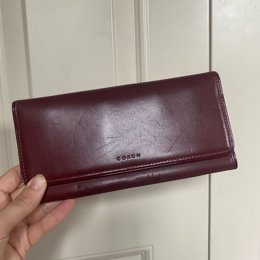 Coach Dark Red Leather Clutch